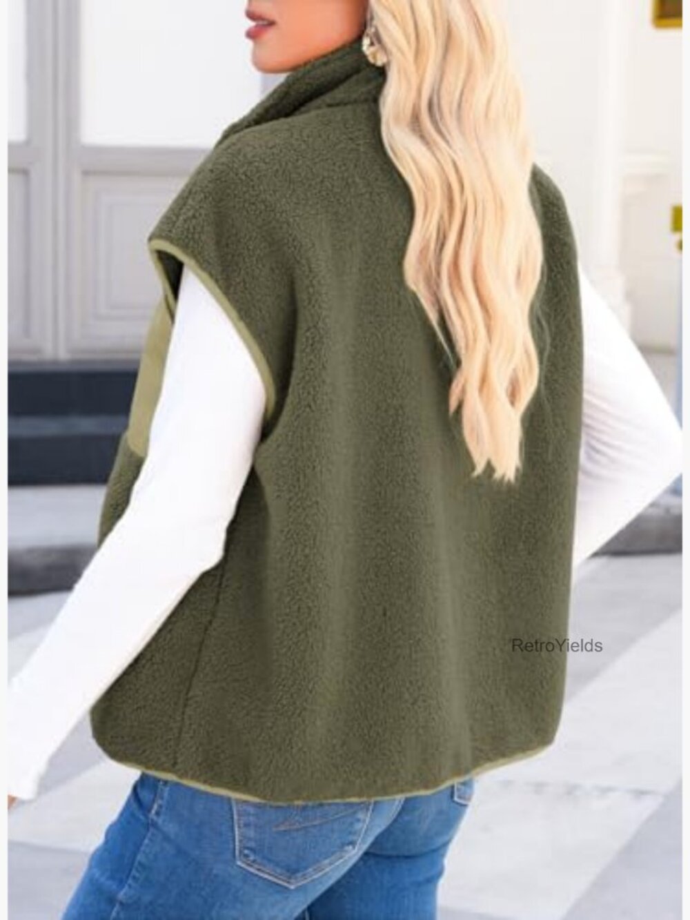 Sleeveless Sherpa Fleece Vest Zip Up Oversized Casual Coat - Picture 6 of 7